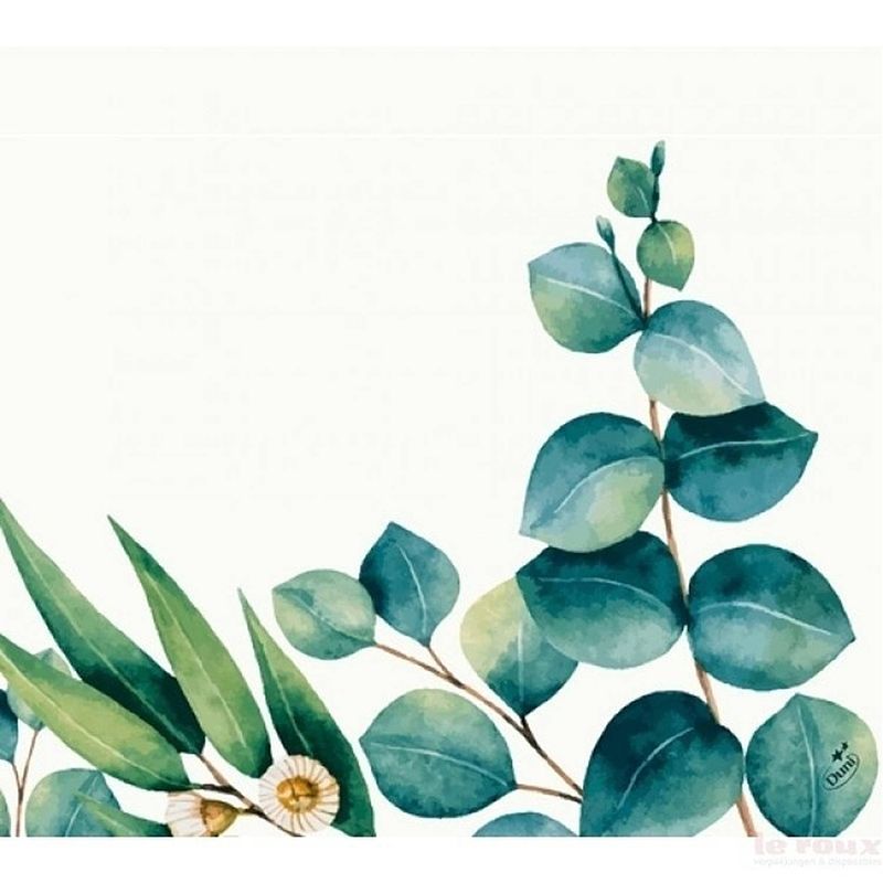 Foto van Duni design servetten eucalyptus - 20x - wit/groen - 33 x 33 cm - feestservetten