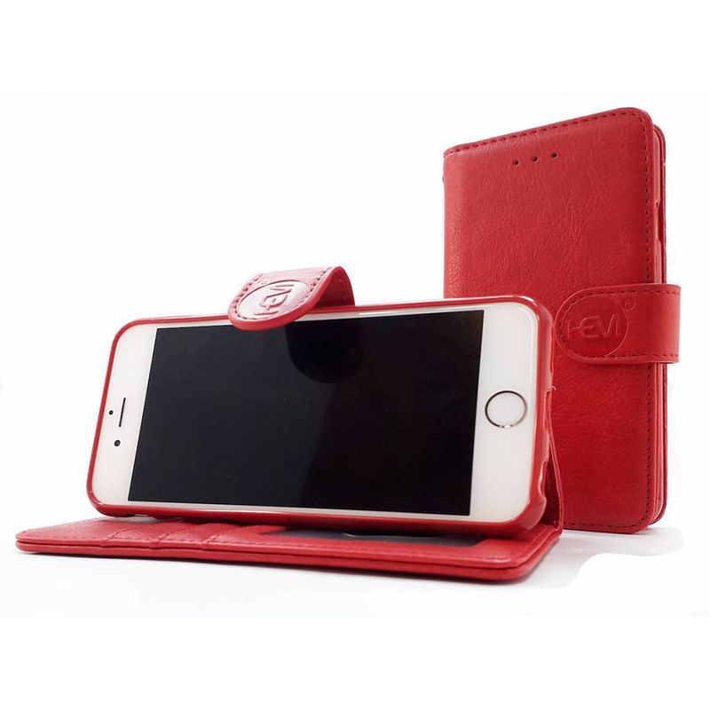 Foto van Apple iphone 12 - burned red leren portemonnee hoesje - lederen wallet case tpu meegekleurde binnenkant- book case -