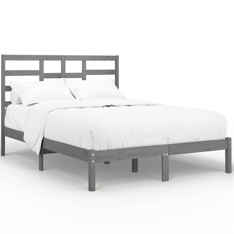 Foto van The living store bedframe grenenhout massief 120x190 cm - grijs