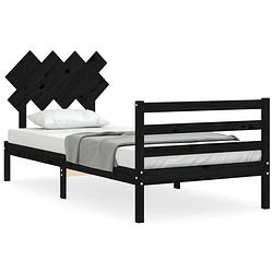 Foto van The living store massief grenenhouten bedframe - zwart - 205.5 x 105.5 x 81 cm - multiplex lattenbodem