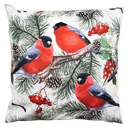 Foto van Clayre & eef kussenhoes 45x45 cm wit rood polyester vogels sierkussenhoes wit sierkussenhoes