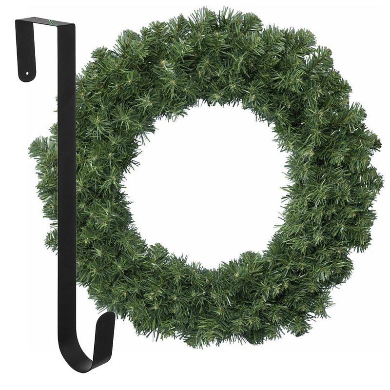 Foto van Kerstkrans 35 cm - groen - met hanger/ophanghaak - kerstversiering - kerstkransen