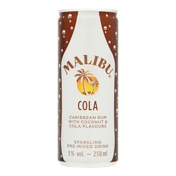 Foto van Malibu cola caribbean rum with coconut & cola flavours 250ml bij jumbo