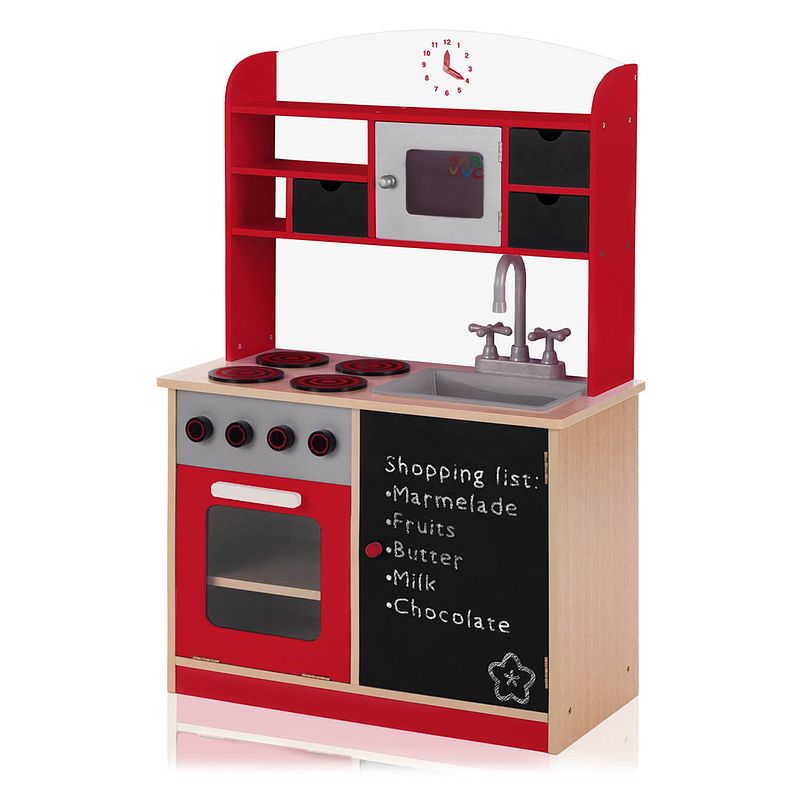 Foto van Baby vivo - kinderkeuken speelkeuken van hout met schoolbord - mila in rood