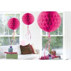 Foto van 3 stuks decoratie ballen fel roze 30 cm - hangdecoratie