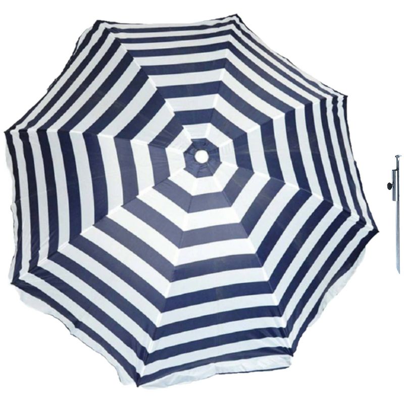 Foto van Parasol - blauw/wit - d180 cm - incl. draagtas - parasolharing - 49 cm - parasols