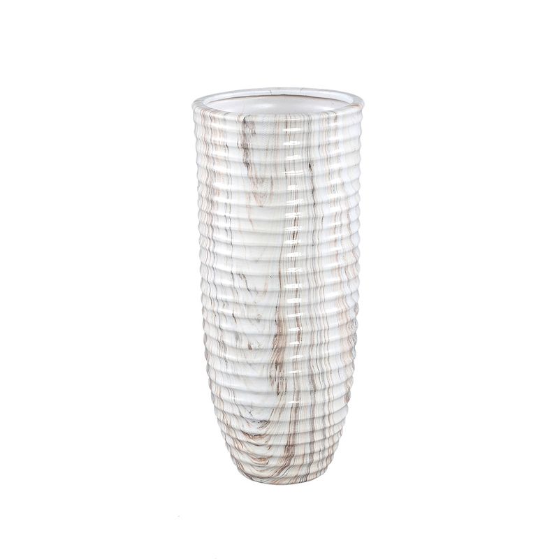 Foto van Ptmd miami cream ceramic pot ribbed round m