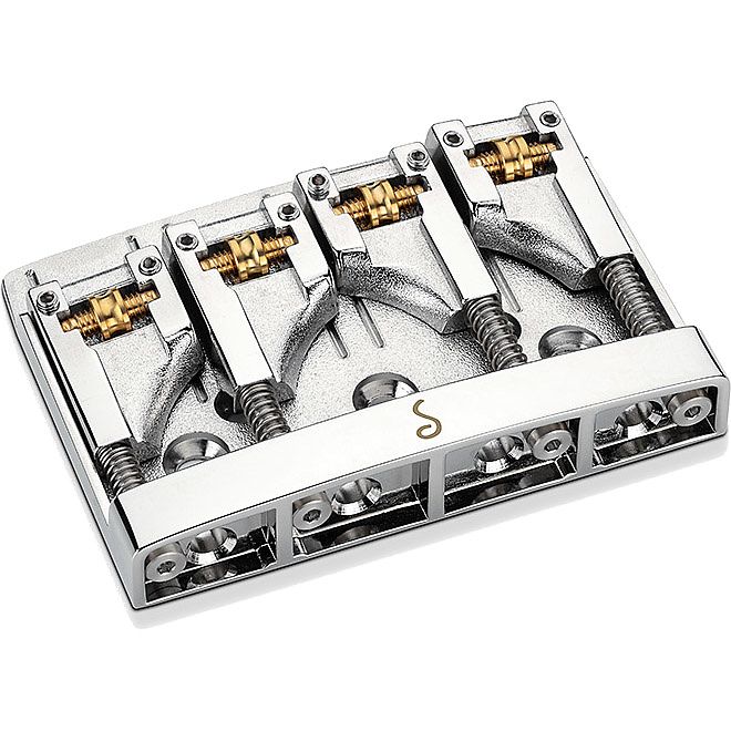 Foto van Schaller 3d-4 chrome basgitaar brug met verstelbare string spacing