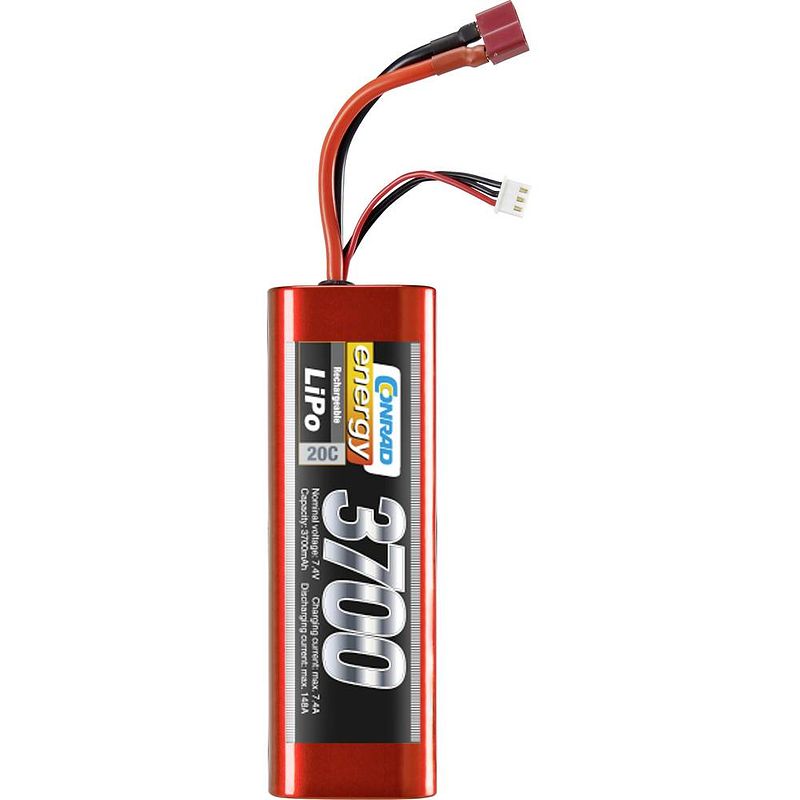 Foto van Conrad energy lipo accupack 7.4 v 3700 mah aantal cellen: 2 20 c stick hardcase t-bussen