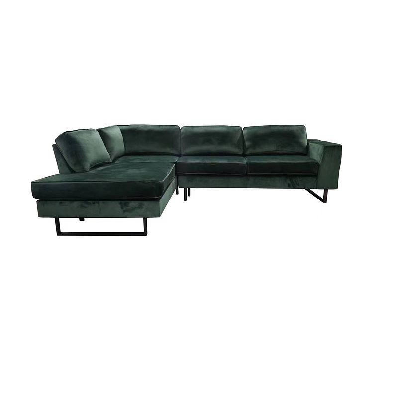 Foto van Hoekbank design puckerto 290cm bank velvet donkergroen hoek loungebank links bankstel