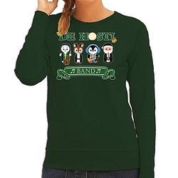 Foto van Bellatio decorations foute kersttrui/sweater dames - de hosti band - groen - kerstmuziek - band xs - kerst truien