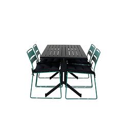 Foto van Way tuinmeubelset tafel 70x120cm en 4 stoel lina groen, zwart.