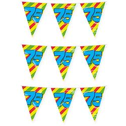 Foto van Paperdreams verjaardag 75 jaar thema vlaggetjes - 3x - feestversiering - 10m - folie - dubbelzijdig - vlaggenlijnen