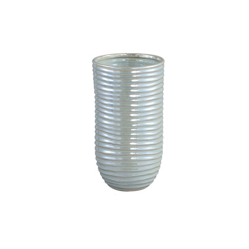 Foto van Ptmd ryll pearl shiny ceramic pot ribbed round s