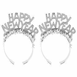 Foto van 2x stuks diadeem happy new year zilver voor volwassenen - verkleedhoofddeksels