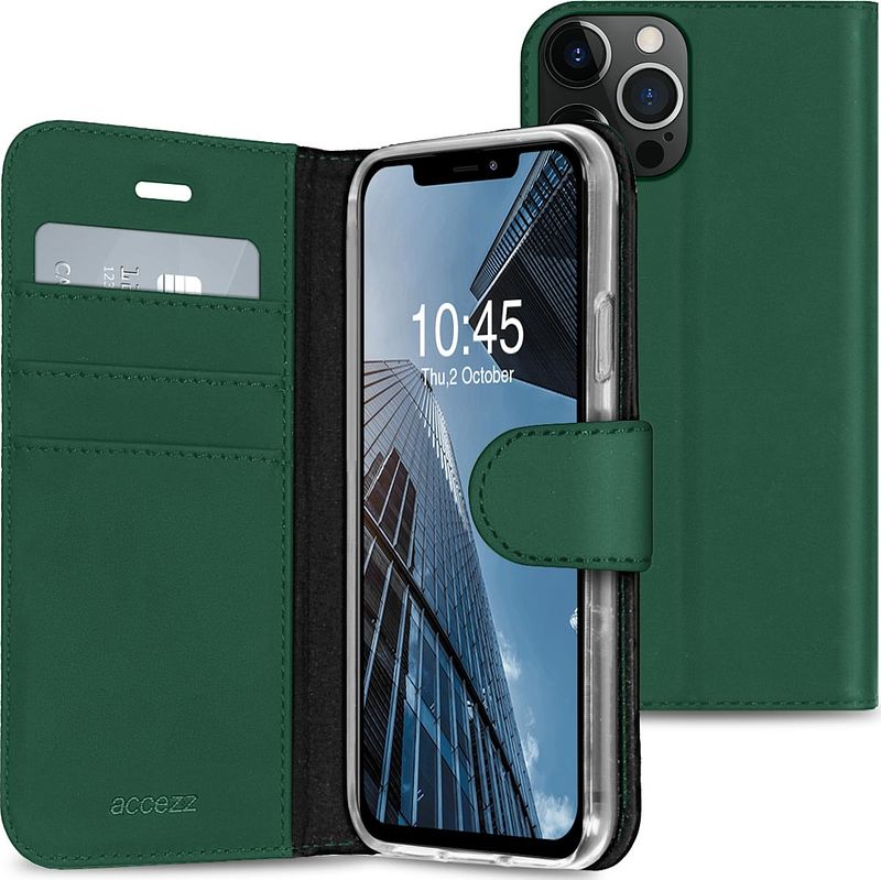 Foto van Accezz wallet softcase bookcase iphone 13 pro telefoonhoesje groen