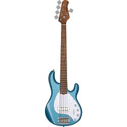 Foto van Sterling by music man stingray ray35 blue sparkle 5-snarige elektrische basgitaar met deluxe gigbag