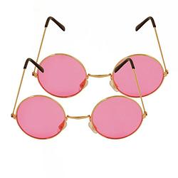 Foto van Roze hippie flower power set van 2 zonnebrillen met ronde glazen - verkleedbrillen