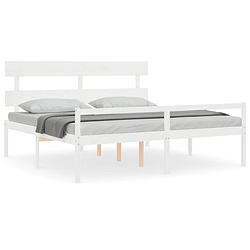 Foto van The living store massief grenenhouten bedframe - 205.5 x 205.5 x 81 cm - wit