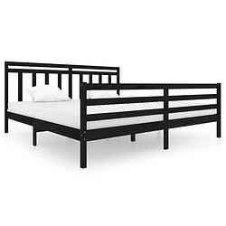 Foto van The living store bedframe grenenhout - zwart - 205.5 x 206 x 100 cm - geschikt voor 200 x 200 cm matras