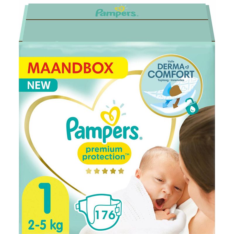 Foto van Pampers - premium protection - maat 1 - maandbox - 176 luiers - voordeel