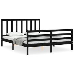 Foto van The living store bedframe - massief grenenhout - multiplex lattenbodem - zwart - 205.5 x 165.5 x 100 cm