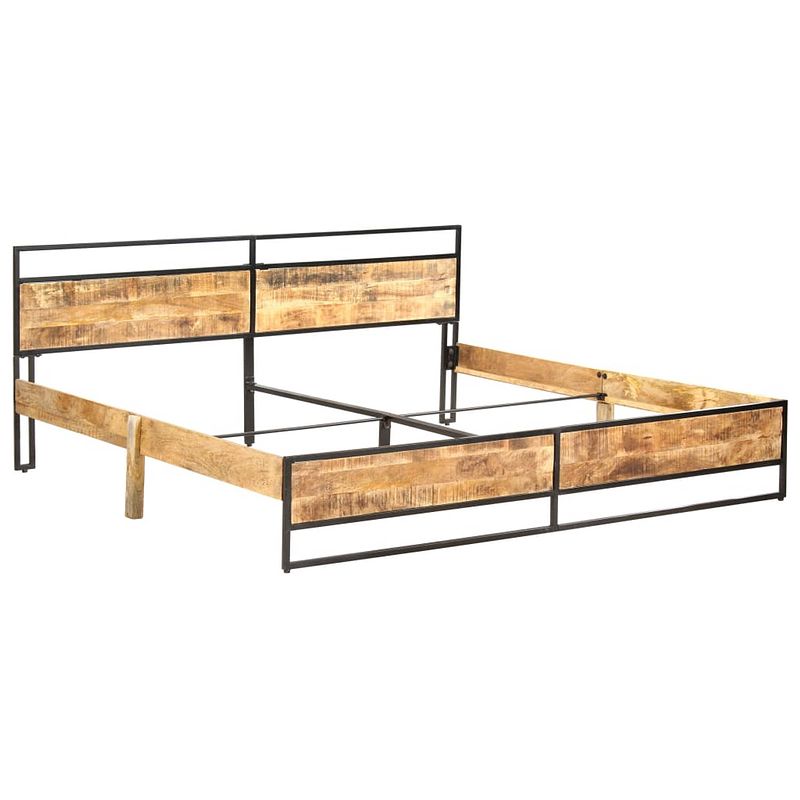 Foto van The living store bedframe - mangohouten industriële stijl - 205 x 205 x 73 cm - geschikt voor 200 x 200 cm matras