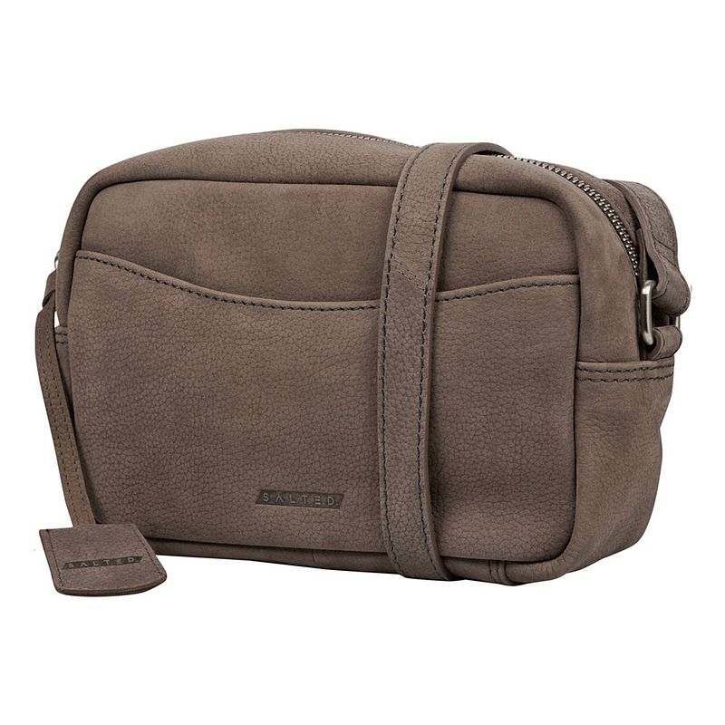 Foto van Salted leren dames schoudertasje - crossover - camerabag - nubuck leer - taupe