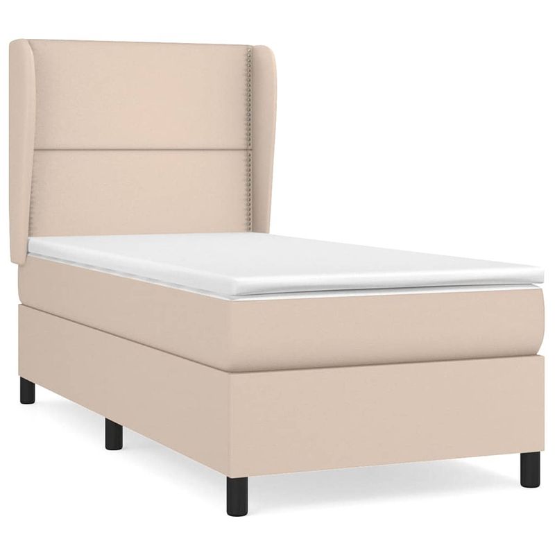 Foto van The living store boxspringbed - cappuccino - 203x103x118/128 cm - duurzaam kunstleer - verstelbaar hoofdbord -