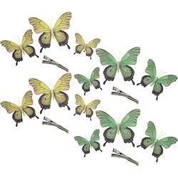 Foto van Othmar decorations decoratie vlinders op clip 12x stuks - geel/groen - 12/16/20 cm - hobbydecoratieobject