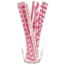 Foto van 100x stuks drinkrietjes van papier - fuchsia roze - 20 cm - drinkrietjes