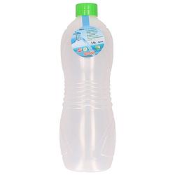 Foto van Plasticforte drinkfles/waterfles/bidon - 1500 ml - transparant/groen - kunststof - drinkflessen