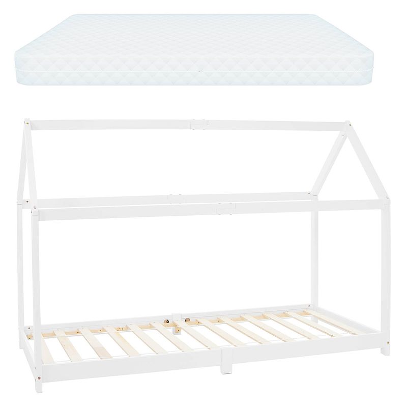 Foto van Kinderbed met dak en lattenbodem 90x200 cm white pine ml design