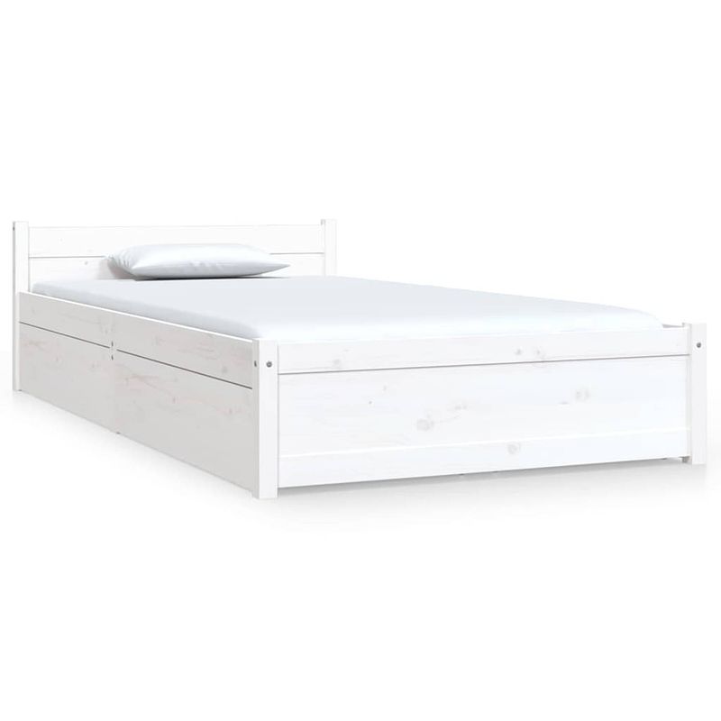 Foto van The living store bedframe wit - grenenhout - matras 90x200 cm - met opbergfunctie