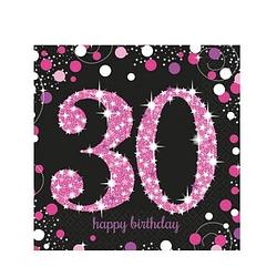 Foto van 32x happy birthday 30 jaar servetten zwart/roze - feestservetten