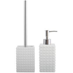 Foto van Msv toiletborstel in houder 37 cm/zeeppompje set kubik - polyresin/rvs - ivoor wit - badkameraccessoireset