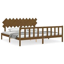 Foto van The living store bed the living store massief grenenhouten bedframe - 205.5 x 205.5 x 80.5 cm - honingbruin