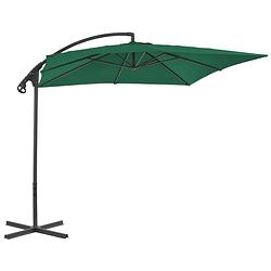 Foto van The living store zweefparasol - groen - 250 x 250 x 260 cm - uv-beschermend polyester - stalen paal - baleinen