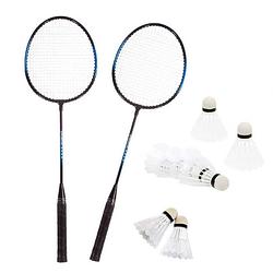 Foto van Badminton set blauw/zwart met 8x shuttles en opbergtas - badmintonsets