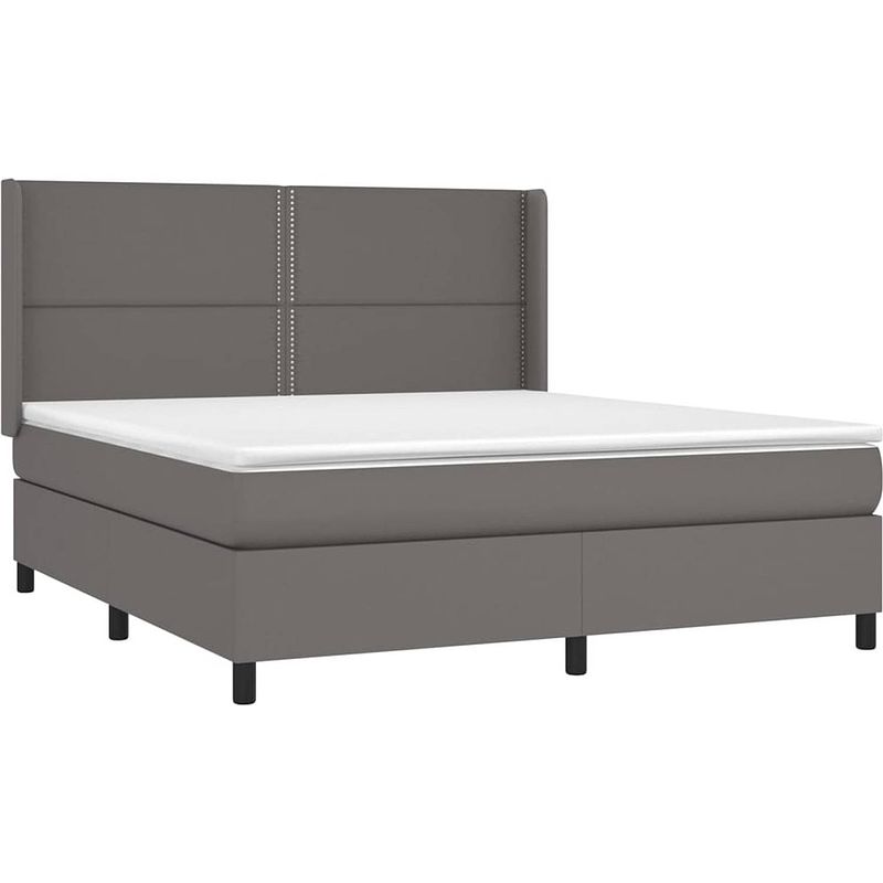 Foto van The living store boxspringbed - kunstleer - grijs - 203x163x118/128 cm - inclusief matras en topmatras