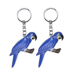 Foto van 2x stuks houten blauwe papegaai sleutelhanger 8 cm - sleutelhangers