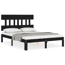 Foto van The living store bedframe - massief grenenhout - 193.5 x 138.5 x 81 cm - zwart