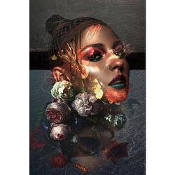 Foto van Ter halle® glasschilderij 80 x 120 cm gezicht vrouw met bloemen