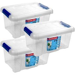 Foto van 3x opbergboxen/opbergdozen met deksel 5 liter kunststof transparant/blauw - opbergbox