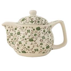 Foto van Haes deco - chinese theepot - porselein - kleine groene bloemen - theepot 400 ml - traditioneel theeservies, theekan