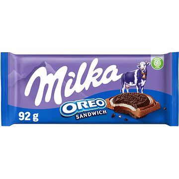 Foto van Milka chocolade reep oreo sandwich 92g bij jumbo