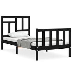 Foto van The living store massief grenenhouten bedframe - 205.5 x 105.5 x 100 cm - zwart