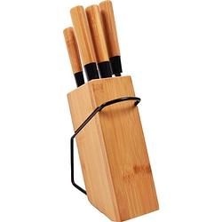 Foto van Messenset met blok 5-delig bamboe messen rvs - koksmes - broodmes -snijmes - schilmes - messenset kopenbamboe