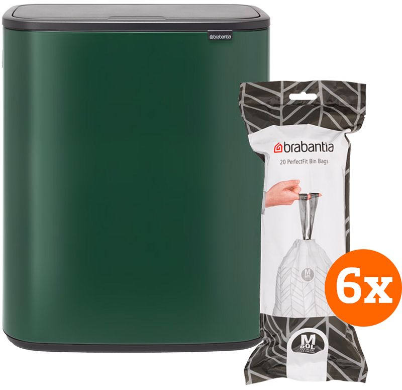 Foto van Brabantia bo touch bin 60 liter pine green + vuilniszakken (120 stuks)