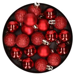 Foto van 20x stuks kleine kunststof kerstballen rood 3 cm mat/glans/glitter - kerstbal